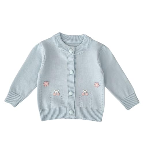 Girls Toddlers' Crewneck Cardigan Cute Flower Sweater Long Sleeve Children Button Cotton Cardigan
