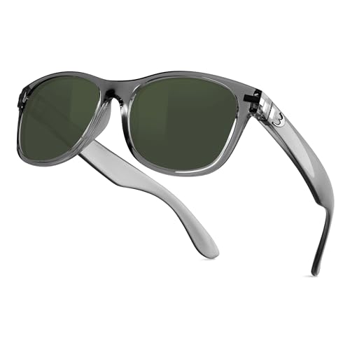 B.N.U.S Hipster Fashion orange Flash Color Mirror glass polarized Lens Square Black Classic Sunglasses For Women (B8132 Crystal Grey/G-15 Lens)