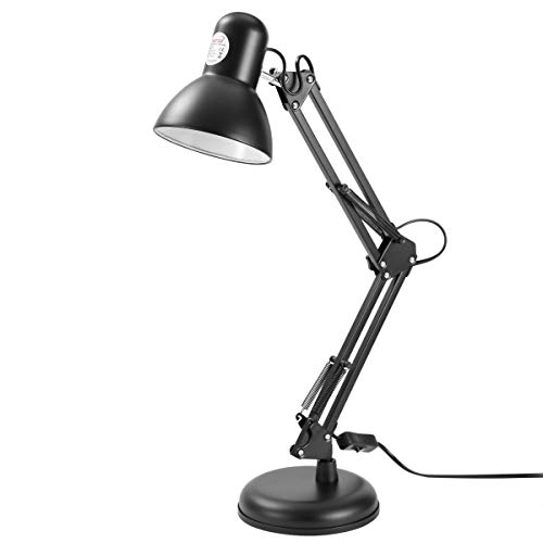 LED Desk Lamp, KATSU E27 Bulb Socket Classical Clamp on Adjustable Swing Arm Table Lamp, Flexible Desk Light for Bedside Office Table Reading Working Crafts Painting and More, Black 475197