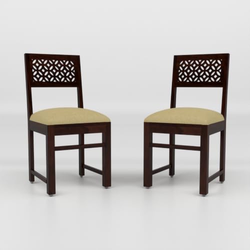 Image of Solid Sheesham Wood Dining Chair Set of 2 | Wooden Dining Chairs with Cushioned Seat | Modern Dining Room Chair for Home, Kitchen & Restaurant | Premium Honey Finish