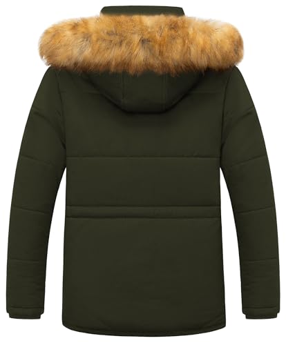 Pursky Men's Winter Cotton Military Coat Fleece Lined Warm Work Jacket Thicken Parka with Removable Faux Fur Hood2