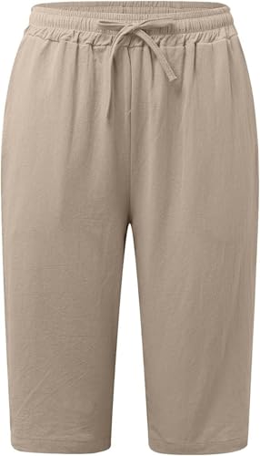 Cotton Linen Shorts for Women Casual Loose Beach Cropped Pants Summer Linen Wide Leg Shorts Pants Pockets3