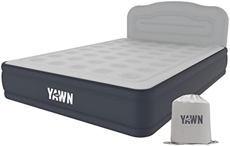 YAWN Air Bed, Super Fast Self-Inflating Airbed with Built-in Pump and Space Friendly Headboard, QUEEN