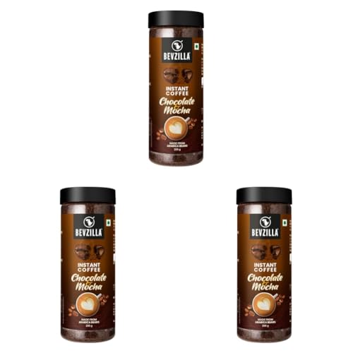 Image of Bevzilla Chocolate & Mocha (Choco-Mocha) Instant Coffee Powder Jar - 200g | Arabica Beans with Chocolaty Twist | Perfect for Espresso, Latte & Cappuccino | Enjoy Hot & Cold Brews (Pack of 3)