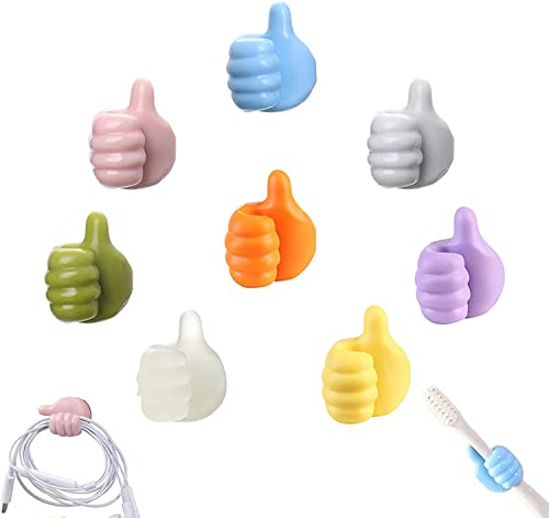 8 Stück Silikon Daumen Wandhaken, Witzige Klebehaken, Multifunktionaler Daumen-Wandhaken, Mini-Daumen-Kabelclips, Starker Nahtloser Haken für Schreibtisch, Ladekabel, USB Kabel Usw Cover