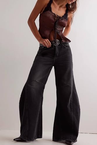 Cicy Bell Womens Baggy Bell Bottom Jeans High Waisted Flare Barrel Wide Leg Stretchy Denim Pants2