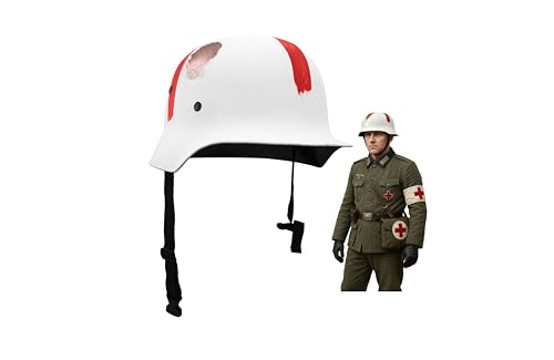 Nicky Bigs Novelties German Medic Helmet Costume Prop Plastic Army Helmet with Red Cross for Cosplay Halloween Theater and Reenactment Unisex Adult Adjustable Size