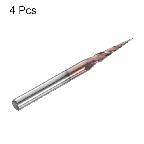 Image of HARFINGTON 4 Pcs Ball Nose End Mill 2 Flute 0.02 inch Diameter 1 /4 inch Shank Tungsten Carbide TiAlN Coated Spiral CNC Router Bits 1.25 inch Cutting Length Single End Ball for Carving Engraving Grinding