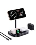 Baseus EnerFill Caricatore Wireless 3 in 1 con Raffreddamento, Stazione di Ricarica Wireless da 22,5 W, per Apple Watch e iPhone 16 15 14 13 12 Pro Max Plus, AirPods, con Caricatore da 45 W