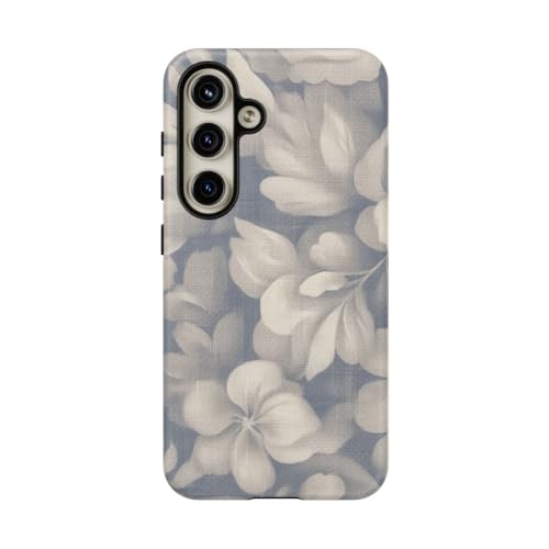 Coque Samsung S24 rigide mate antichoc fleur bleue style vintage