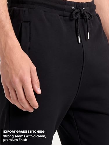 Image of Clans & Hans Men's 100% Pure Cotton Regular Fit Mid Rise Track Pant with Zipper Side Pockets and Back Pocket | Casual Gym Jogging Lounge Wear
