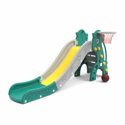 Image of Amazon Brand - Solimo Kids Garden Unicorn Slide - Large | 2-in-1 Slide with Basketball Ring | Age 2-7 | Indoor & Outdoor | Anti-Slip Steps, Safe Design | Large 186 x 72 x 85cm | Multicolor