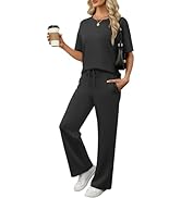 ANRABESS Women's Summer 2 Piece Outfits Casual Short Sleeve Sweatsuits Matching Wide Leg Tracksui...