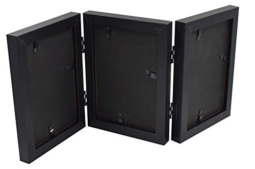 Golden State Art, 4X6 Three Picture Frame Trifold Hinged Photo Frame With 3 Openings, Desk Top Family Picture Collage, With Real Glass (4X6 Triple, Black, 1-Pack) #TOP4