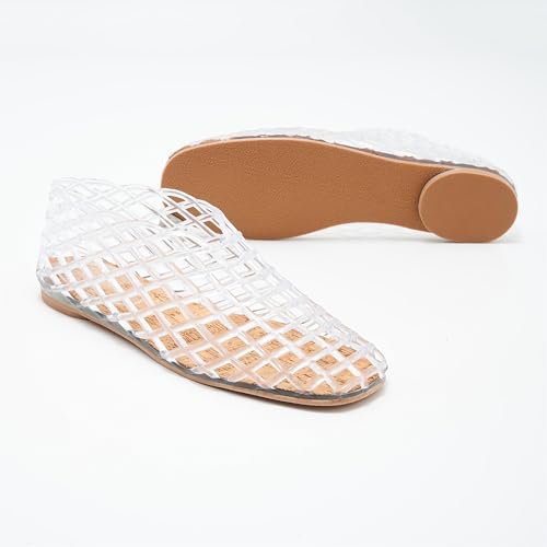 Jelly Sandals for Women Clear Woven Flats Beach Slip-on Ballerina Jellies Mesh Shoes3