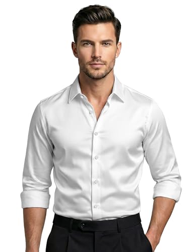 Image of BEYOUNG Regular Fit Formal Satin Shirt for Men | Full Sleeves | Men's Stylish Satin Silk Shirt | Formal Shirt | Buttondown Collar | Satin Solid Shirt for Men