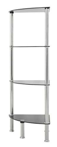 Avf S64-A Corner 4 Tier Shelving Unit In Black Glass & Chrome, Silver #TOP21