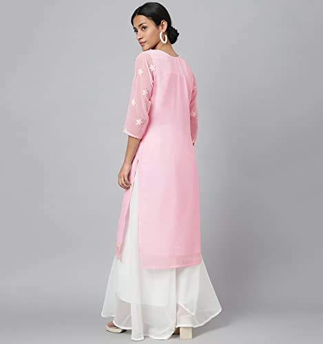 Image of RATAN Georgette Straight Lucknowi Chikankari Ethinic Wear Kurta for Women