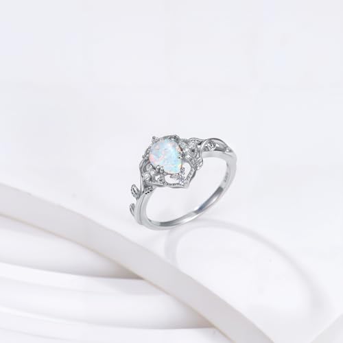 YDD 1.5ct Pear Cut Opal Engagement Rings for Women Genuine Opal Rings for Women 925 Sterling Silver Art Deco Vine Leaf Anniversary Promise Ring3