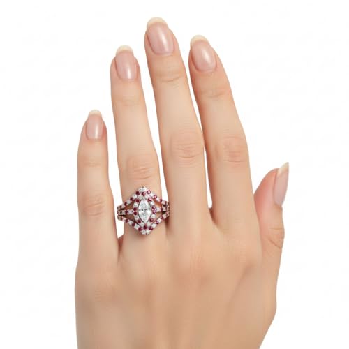 Image of Choose Your Gemstone Royal Empress Ring rose gold plated Marquise Shape Halo Engagement Rings Affordable for your Girlfriend, Wife, Partner Wedding US Size 4 to 12