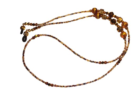 Brown Tortoise Shell Beaded Eyeglass Chain Holder Neutral 8mm 28 inches NEW Fancy Ends