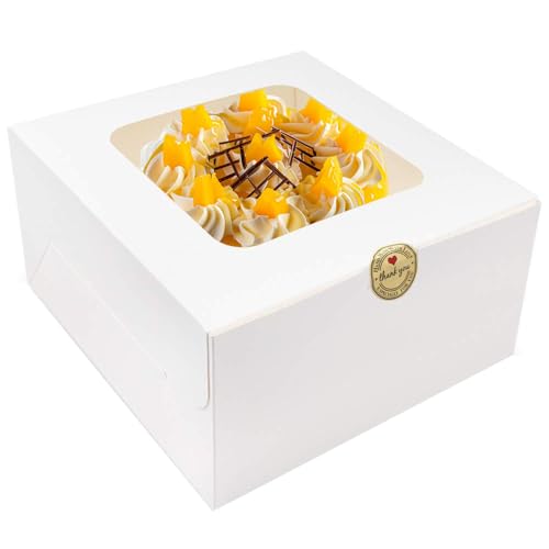 Salome Idea 25PCS Cake Boxes,8x8x5 Inches White Square Bakery Boxes with Window Cajas Pasteles for Cake,Pastries,Chocolates,Cookies,Pie,Birthday Party,Wedding,Valentine's Day(White)