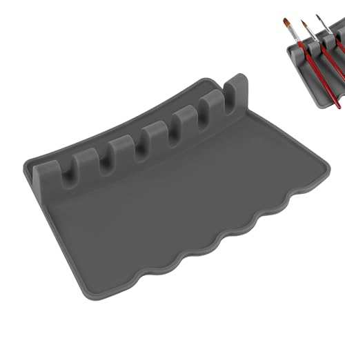 JANKOW Silicone Paint Brush Holder, Brush Holder for Artist, 6 Slots Large Paint Brushs, Rest Suitable Watercolor, Oil, Acrylic Painting Brushes Storage(Grey)