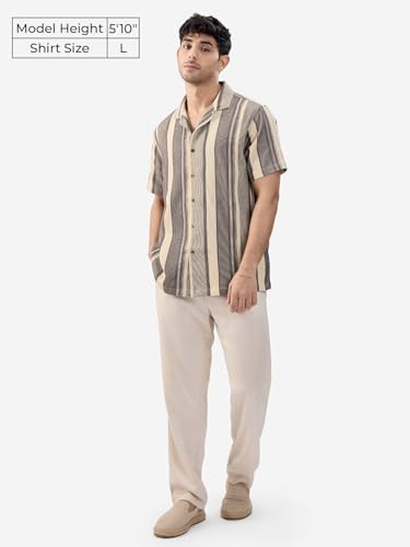Image of The Souled Store Stripes: Men and Boys Long Sleeve Collared Neck Button Down Cotton Textured Shirts for Men