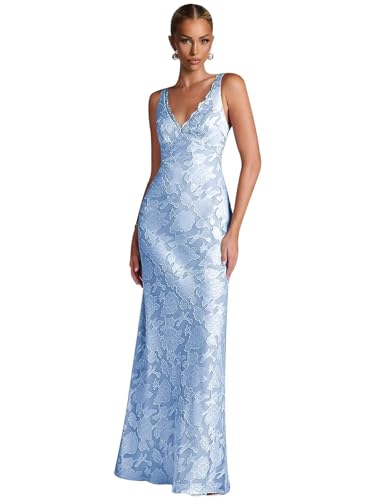 VCCICANY Floral Bridesmaid Dresses for Women V Neck Mermaid Long Lace Prom Dress Evening Formal Gowns