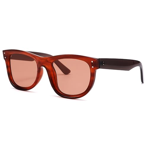 Hillington G Square Reverse Sunglasses for Men Women Fashion Chunky Vintage Thick Frame Sun Glasses UV400 Shades(Dark Red frame/Reddish Brown Lens)