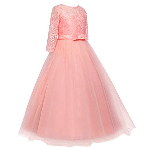 Image of Girls Flower Vintage Floral Lace 3 /4 Sleeves Floor Length Dress Wedding Party Evening Formal Pegeant Dance Gown