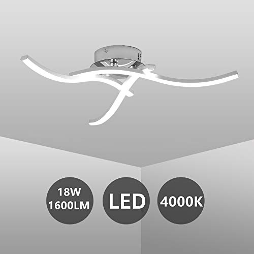 Plafonnier LED, luminaire plafonnier en forme de vague, lumière blanche neutre 4000K, LED intégrées 18W 1600Lm, lustre moderne pour le restaurant de salon de chambre coucher, 220V IP20