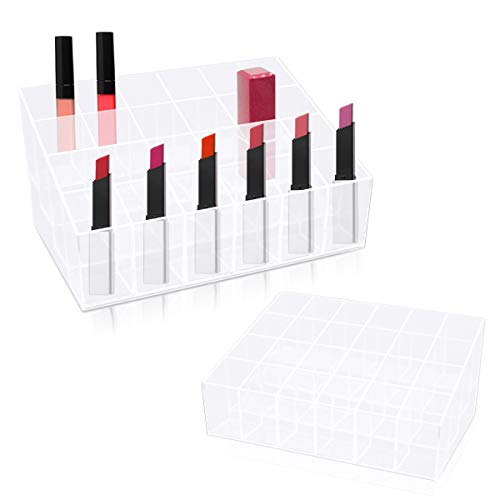LeonBach 2 Pcs Transparent Lipstick Brushes Bottles Display Stand, 24 Grid Acrylic Lipstick Organizer, Lipstick Display Rack, Lipstick Holder - 2 Size