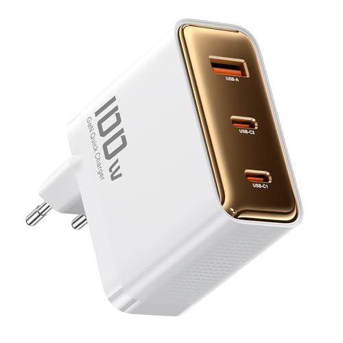 toocki USB C laddare, 3 portar GaN laddare multipel med USB-C och USB-A, 100W snabbladdare PD 3.0 strömadapter USB C strömförsörjning för MacBook,tablet,phone (vit)