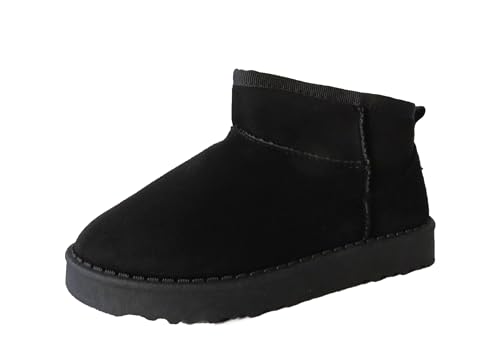 Girls Black Faux Suede Fur-Lined Ankle Boots