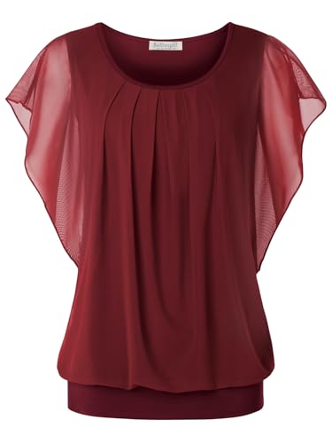 Womens Summer Mesh Pleated Front Blouse