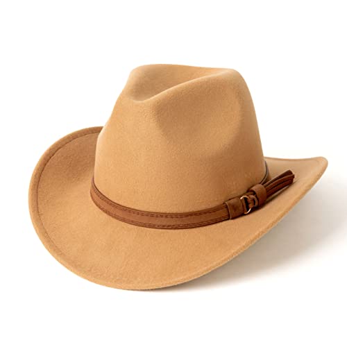 HUDANHUWEI Western Cowboy Hat Wide Brim Outdoor Fedora Hat, Z-camel, M