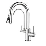 FORIOUS Wasserhahn Küche, 3 Wege Wasserhahn Mischbatterie Armatur, 360° Schwenkbar Spültischarmatur Küche mit Trinkwasserhahn und Brause Ausziehbar, Doppelhebel Faucet, Edelstahl