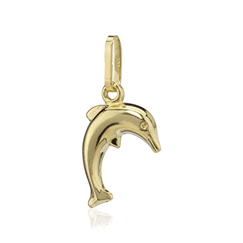 NKlaus Kettenanhänger Delfin klein 8 Karat Gelb Gold 333 Amulett Delphin 12mm Talisman 6492