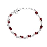 IzuBizu London Women's 925 Sterling Silver Ruby Red Oval Shape Diamond Bracelet Wonderful Birthday Anniversary Easter Jewellery