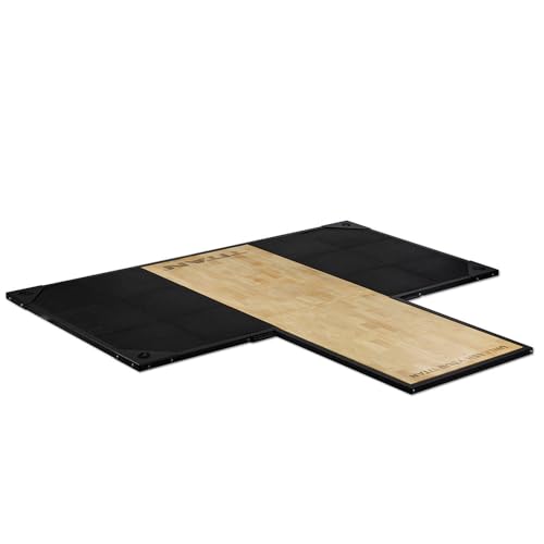 Titan Fitness Titan Series 36 Power Rack Lifting Platform Thick Hardwood Center Flooring Heavy-Weight Rubber Side Tiles Durable Tubular Frame Protects Floor and Equipment During Heavy Lifts