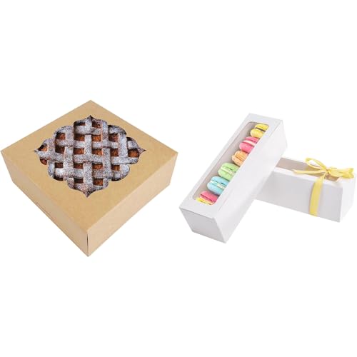 NPLUX Bundle of 20 Pack Pie Boxes and 25 Pack Macaron Boxes for Gift Giving