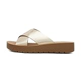 Soda LUCY ~ Women Open Toe Flatform Platform Crisscross Band Upper Fashion Slide Sandals (Gold Metallic Pu, 7.5)