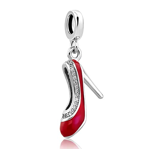 FGT Abalorios colgantes de tacón alto compatibles con pulseras Pandora Moments, color rojo, blanco, transparente, para mujer, novia, Navidad, familia, hija, hermana, Cobre, No es una piedra preciosa