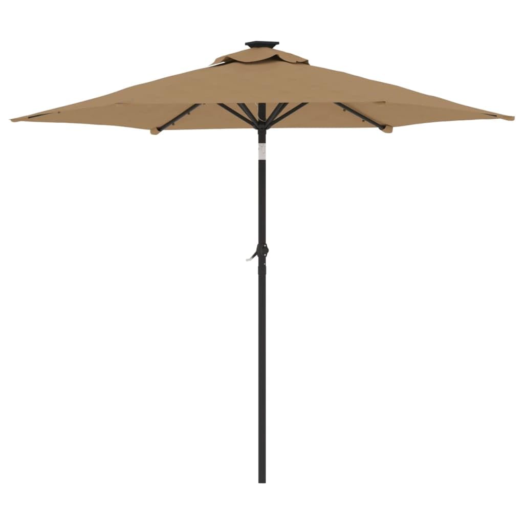 Homgoday Sombrilla jardín con Luces LED Poste Acero Taupe 225x225x212cm Sombrilla Terraza Exterior, Sombrilla Jardín Grande Orientable Jardín Parasol Balcón