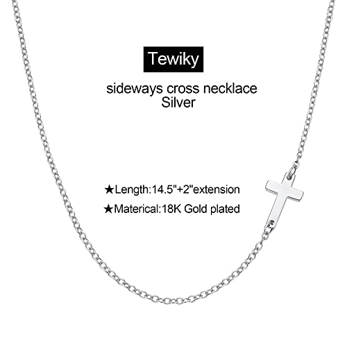 Tewiky Silver Cross Necklace For Women Dainty Silver Sideways Choker Necklaces Tiny Simple Silver Horizontal Cross Necklace Delicate Jewelry Gift For Her #TOP4