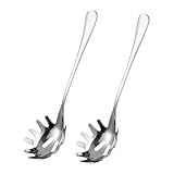 Cabilock 2Pcs Stainless Steel Pasta Server with Teeth Multi Functional Noodle Scoop Utensil for Easy Serving and Straining Spaghetti Spoon for Home and Restaurant Use