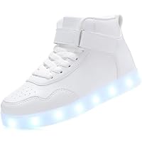APTESOL Kids Youth LED Light up Trainers Boys Girls High Top Cool Flashing Shoes Unisex Halloween Xmas School Birthday Party Dancing Sneakers [White,EU33