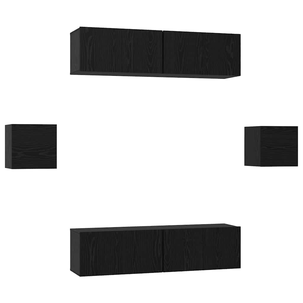 Meuble TV suspendus lot de 6 en chêne noir pour salon moderne modulaire