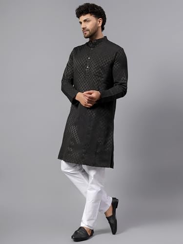Image of LATEST CHIKAN Men's Checkered Cotton Blend Straight Kurta